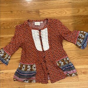 Maeve Terracotta Blouse with White Lace